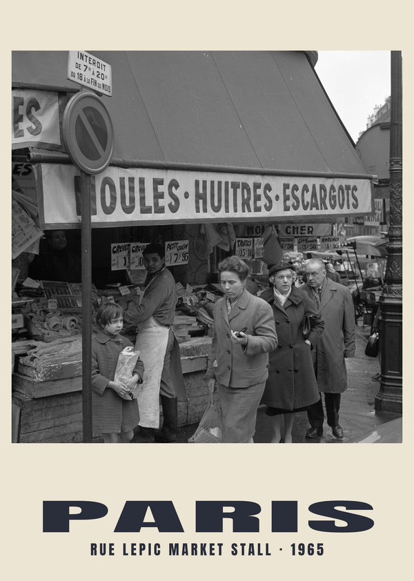 Rue Lepic Market Stall, Paris — 1965 · Historic photograph print
