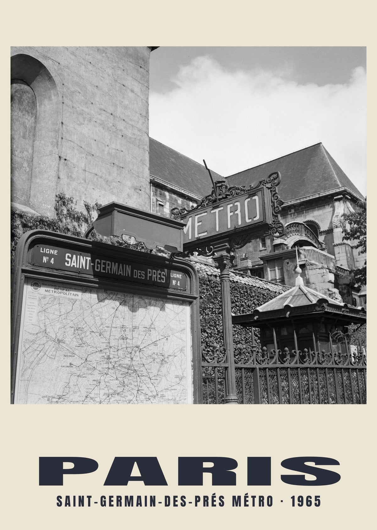 Saint-Germain-des-Prés Métro, Paris, 1965 — Historic photograph print