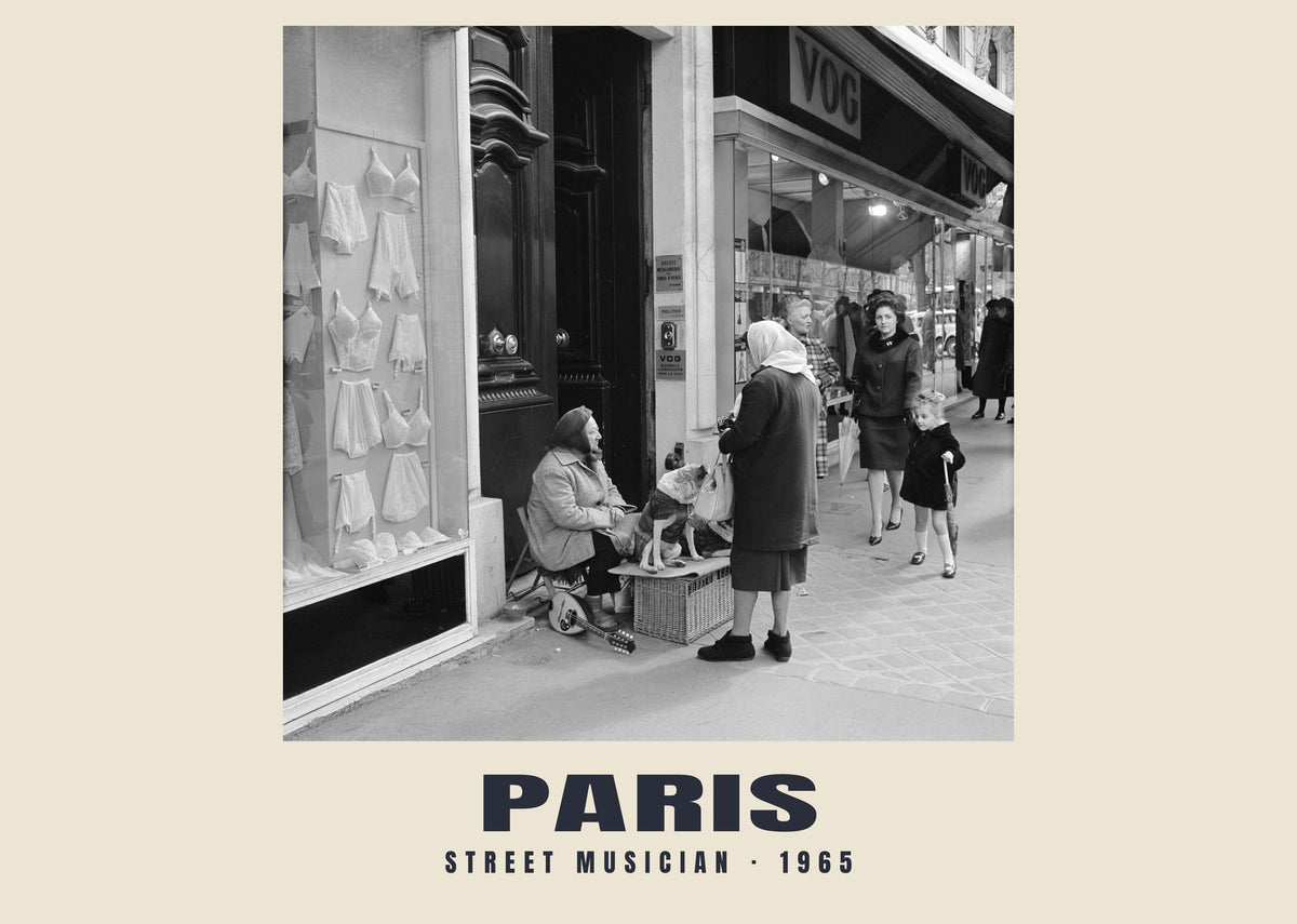 Street musician, Paris, 1965 — Historic photograph print