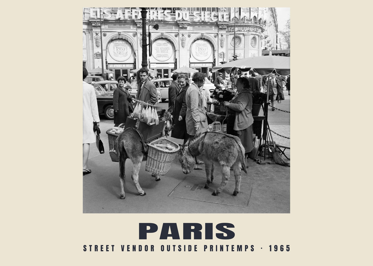 Street vendor outside Printemps, Paris, 1965 — Historic photograph print