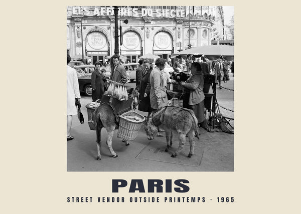 Street vendor outside Printemps, Paris — 1965 · Historic photograph print