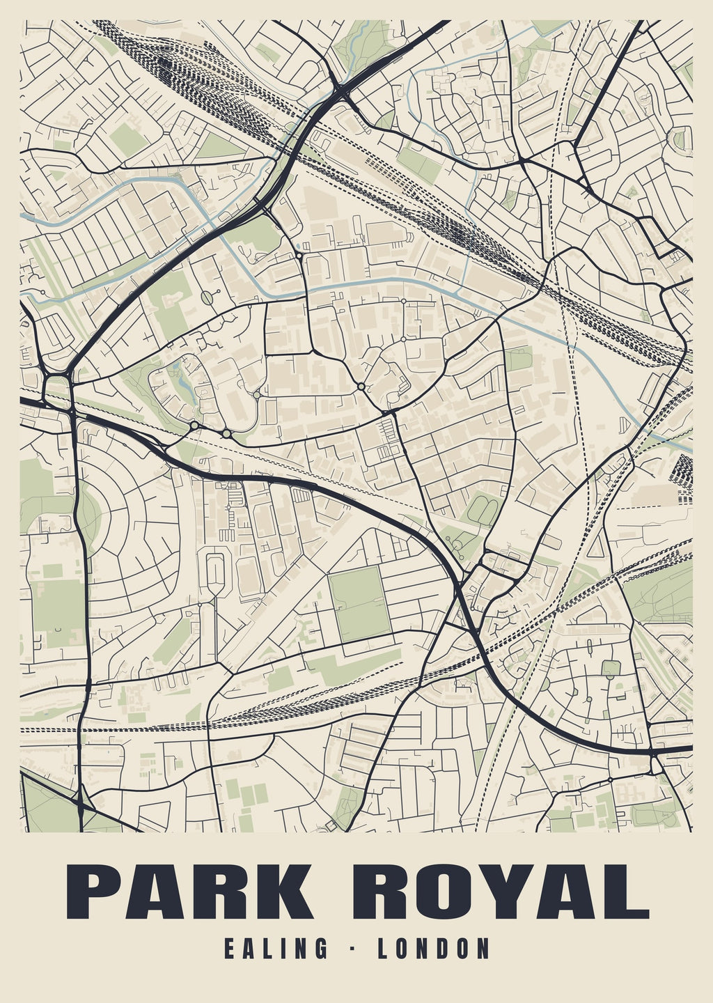 Heritage street map poster of Park Royal, Ealing, London