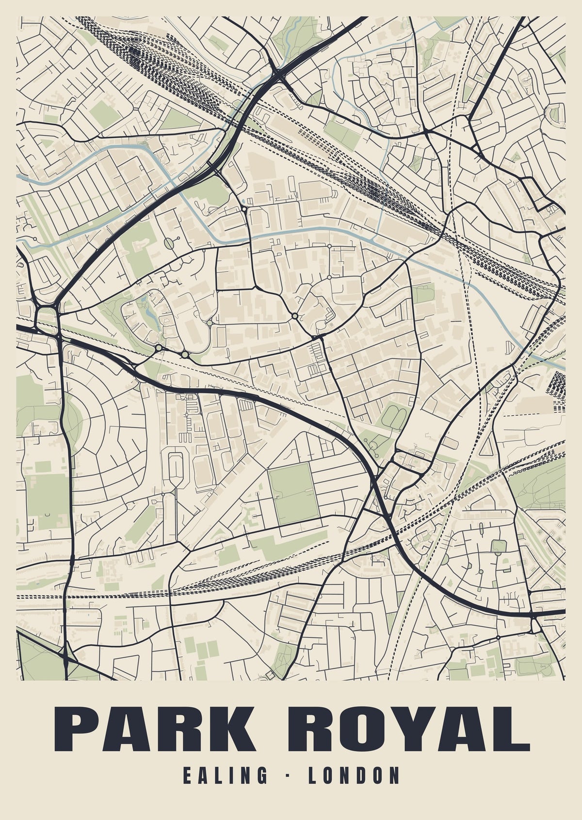 Heritage street map poster of Park Royal, Ealing, London