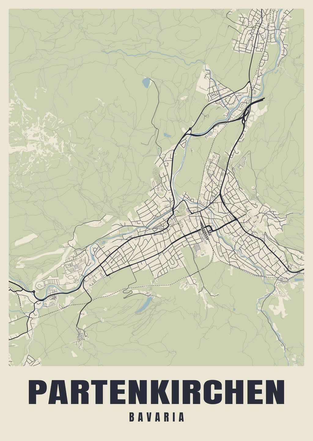 Street map poster of Partenkirchen, Bavaria