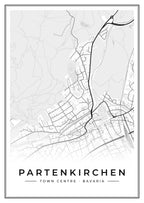 Street map poster of Partenkirchen town centre, Bavaria