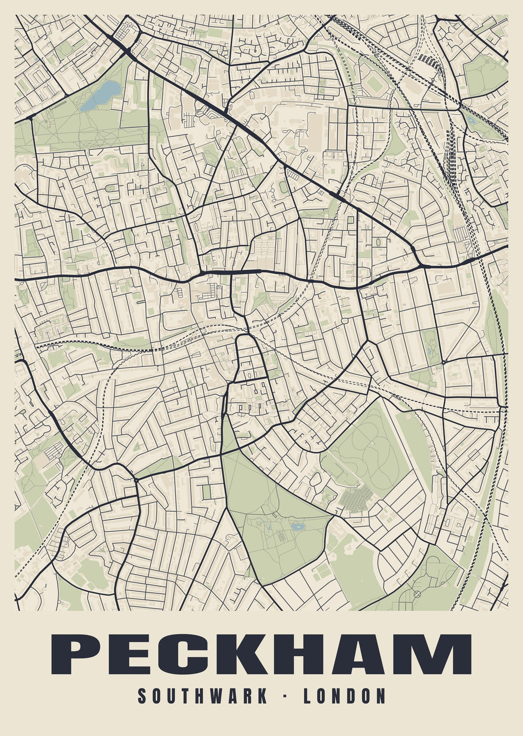 Heritage street map poster of Peckham, Southwark, London