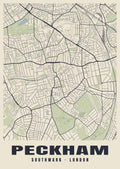 Heritage street map poster of Peckham, Southwark, London