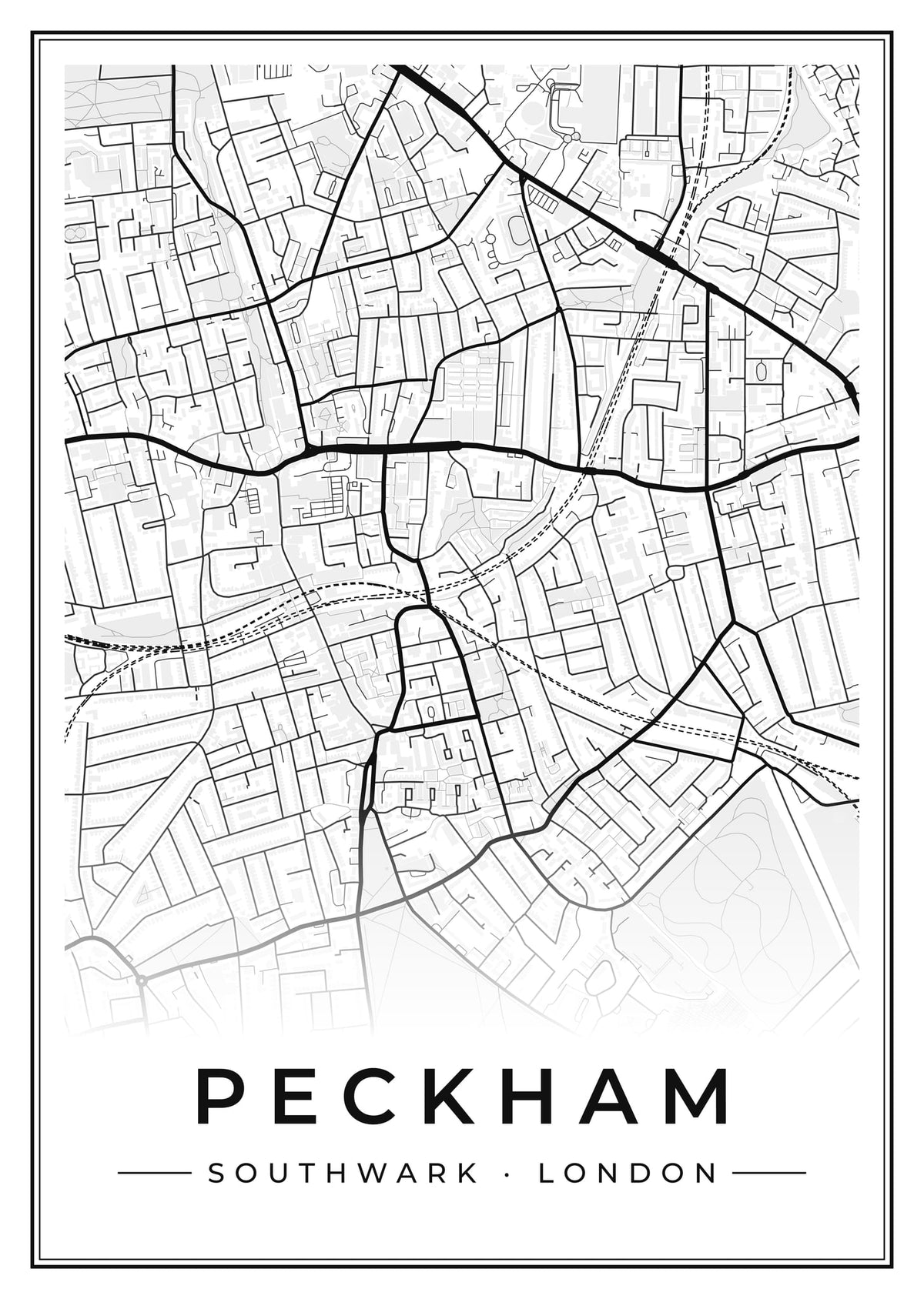 Street map poster of Peckham, Southwark, London