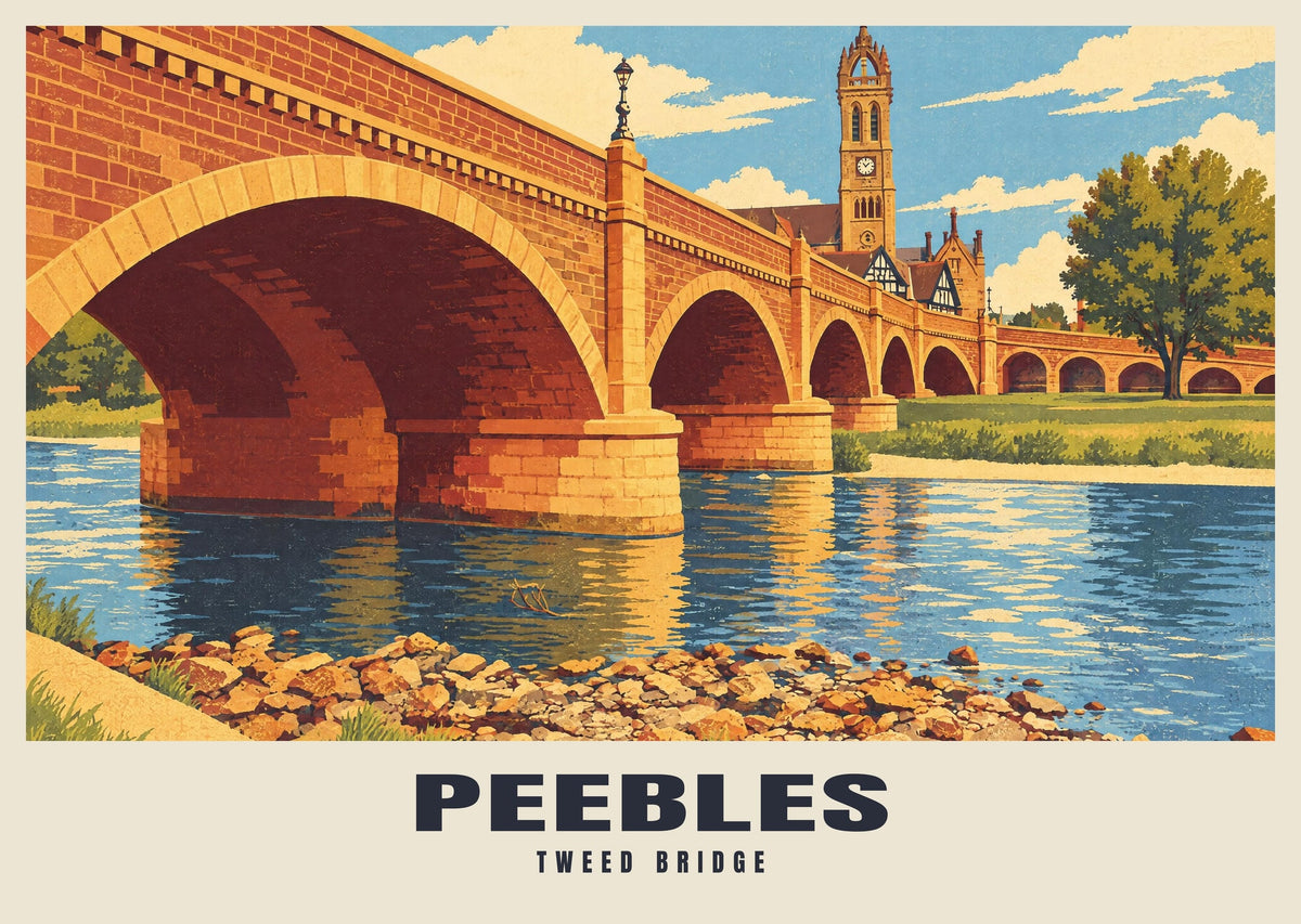 Tweed Bridge, Peebles poster, Retro Railway style