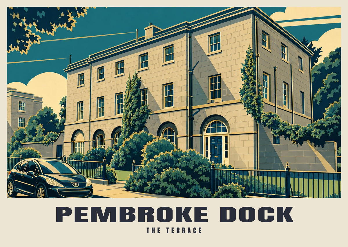 The Terrace, Pembroke Dock poster, Art Deco style
