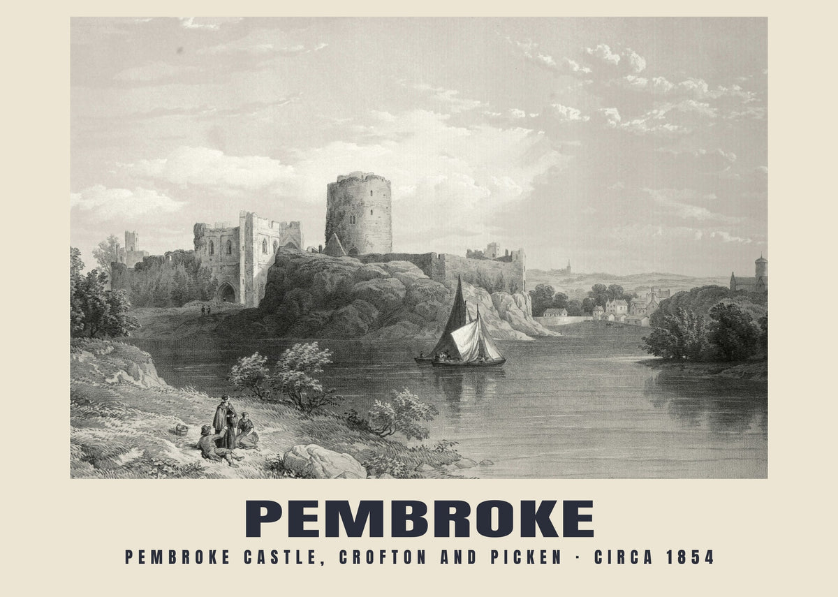 Pembroke Castle, Crofton and Picken, Pembroke — Historic lithograph reproduction, circa 1854