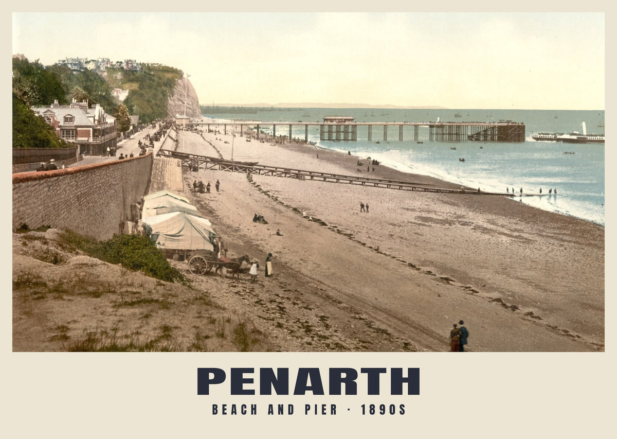 Beach and Pier, Penarth, 1890s heritage photograph