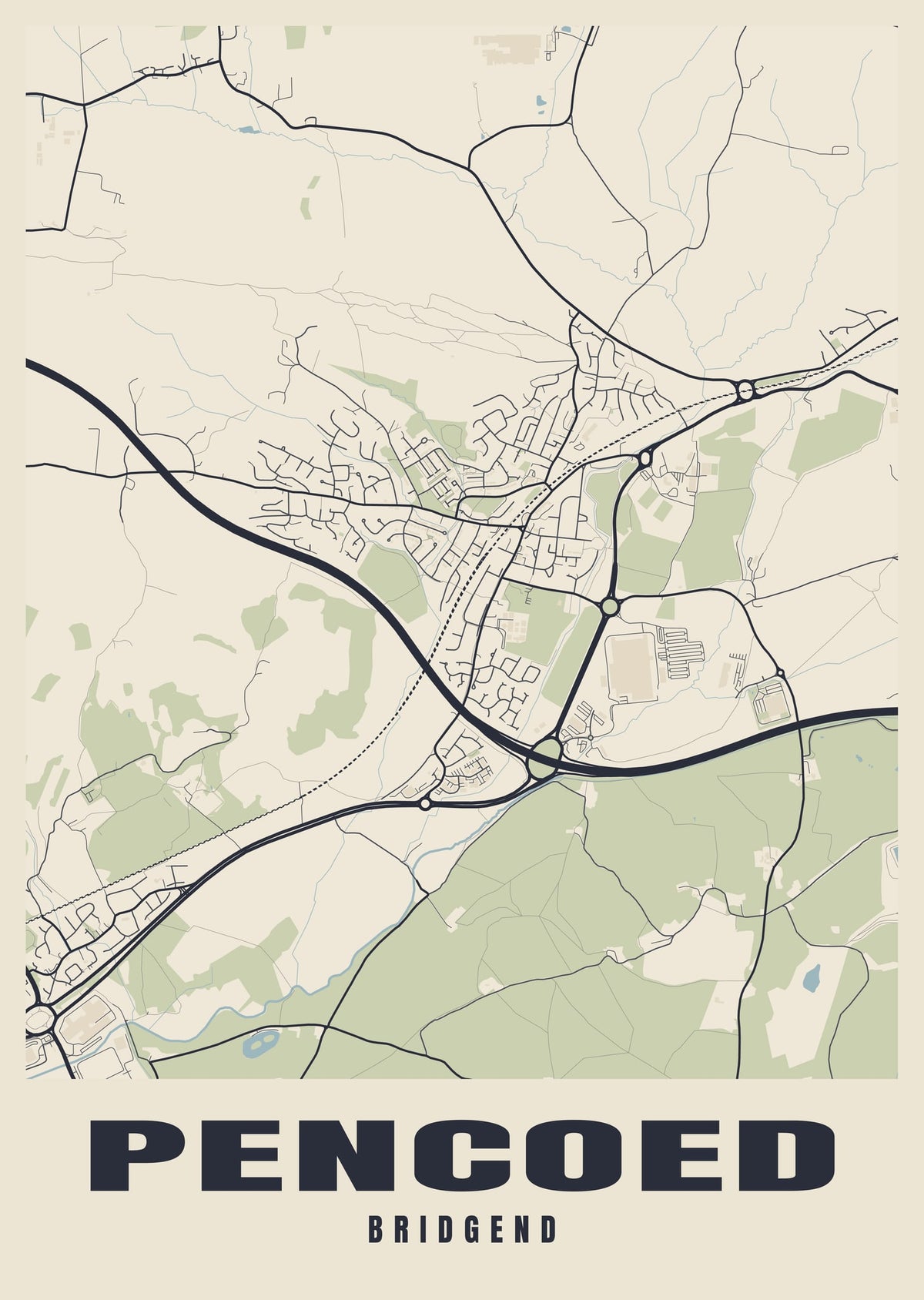 Street map poster of Pencoed, Bridgend
