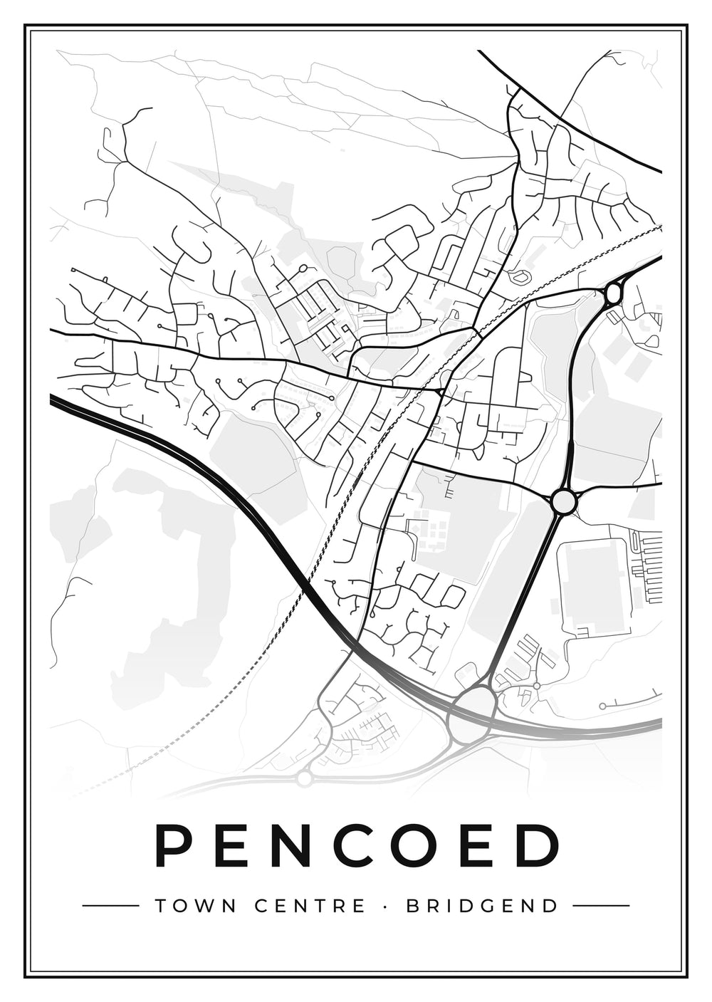 Pencoed Town Centre Street Map Poster