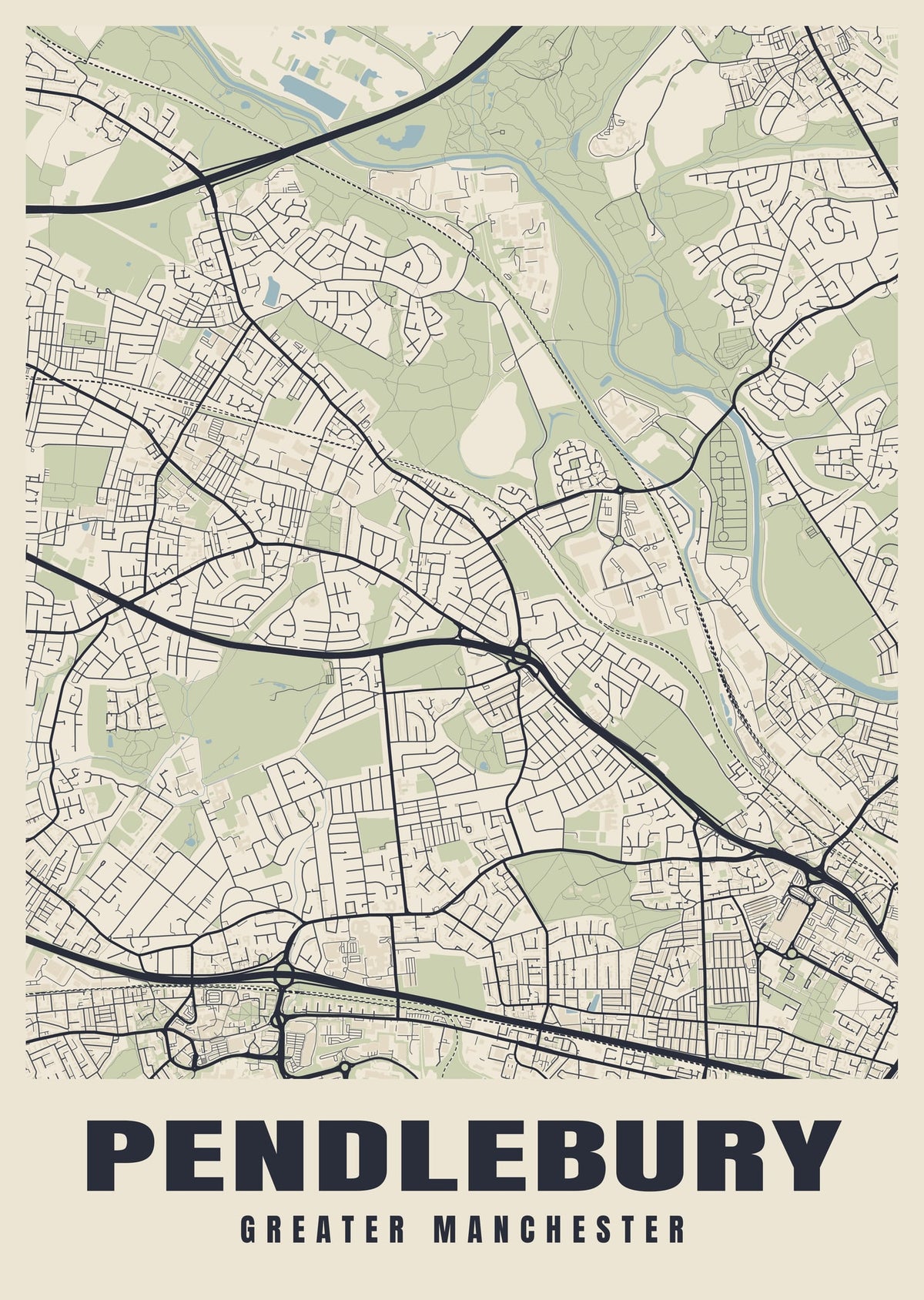 Street map poster of Pendlebury, Greater Manchester