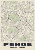 Heritage street map poster of Penge, Bromley, London
