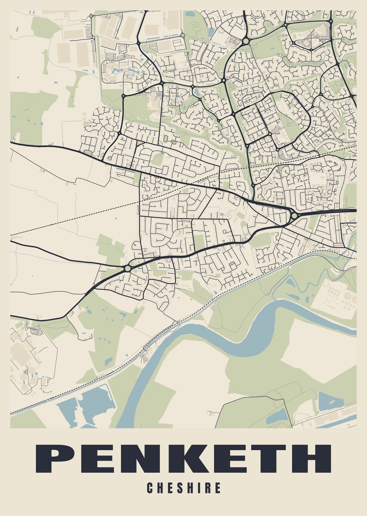 Street map poster of Penketh, Cheshire