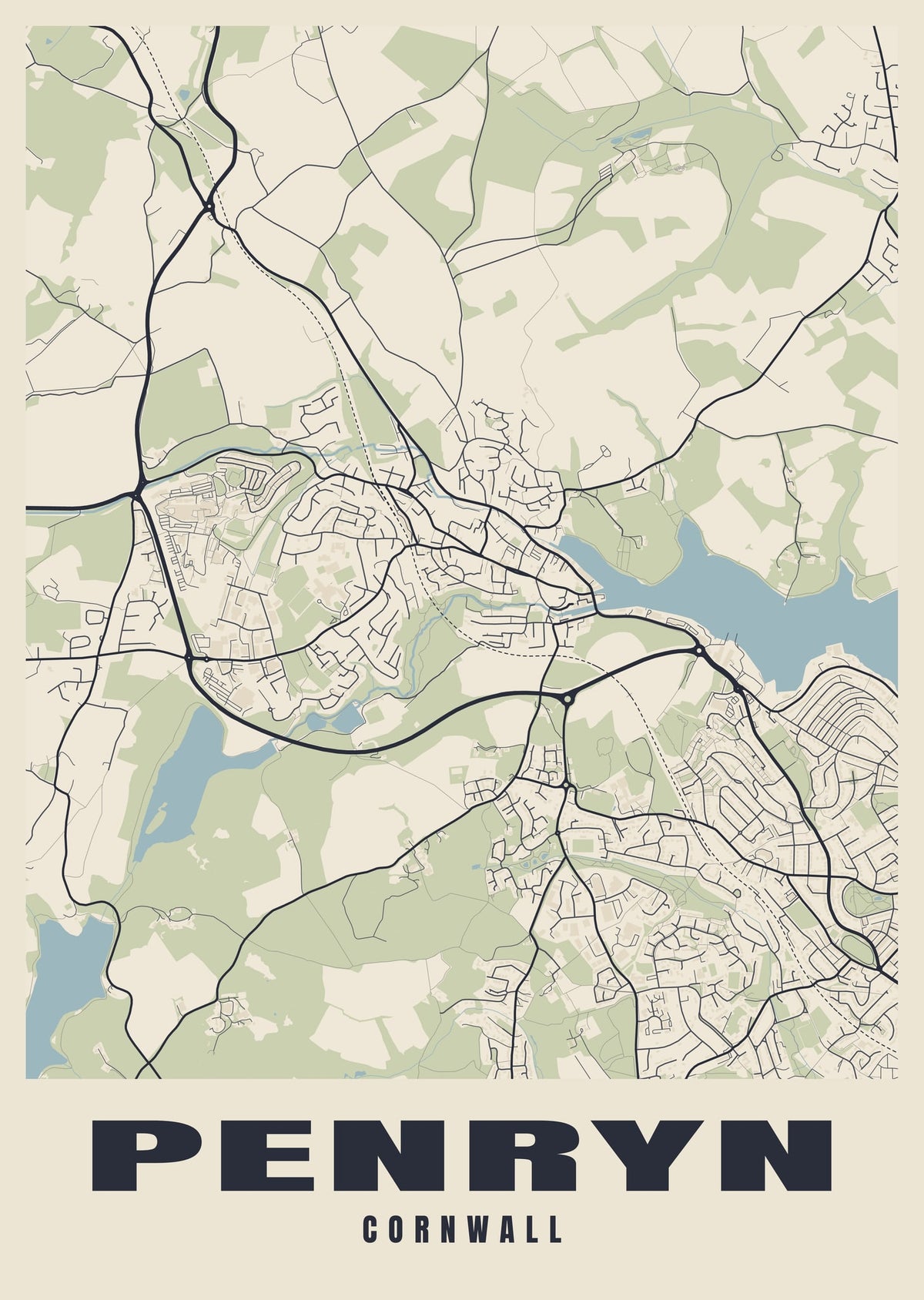 Street map poster of Penryn, Cornwall