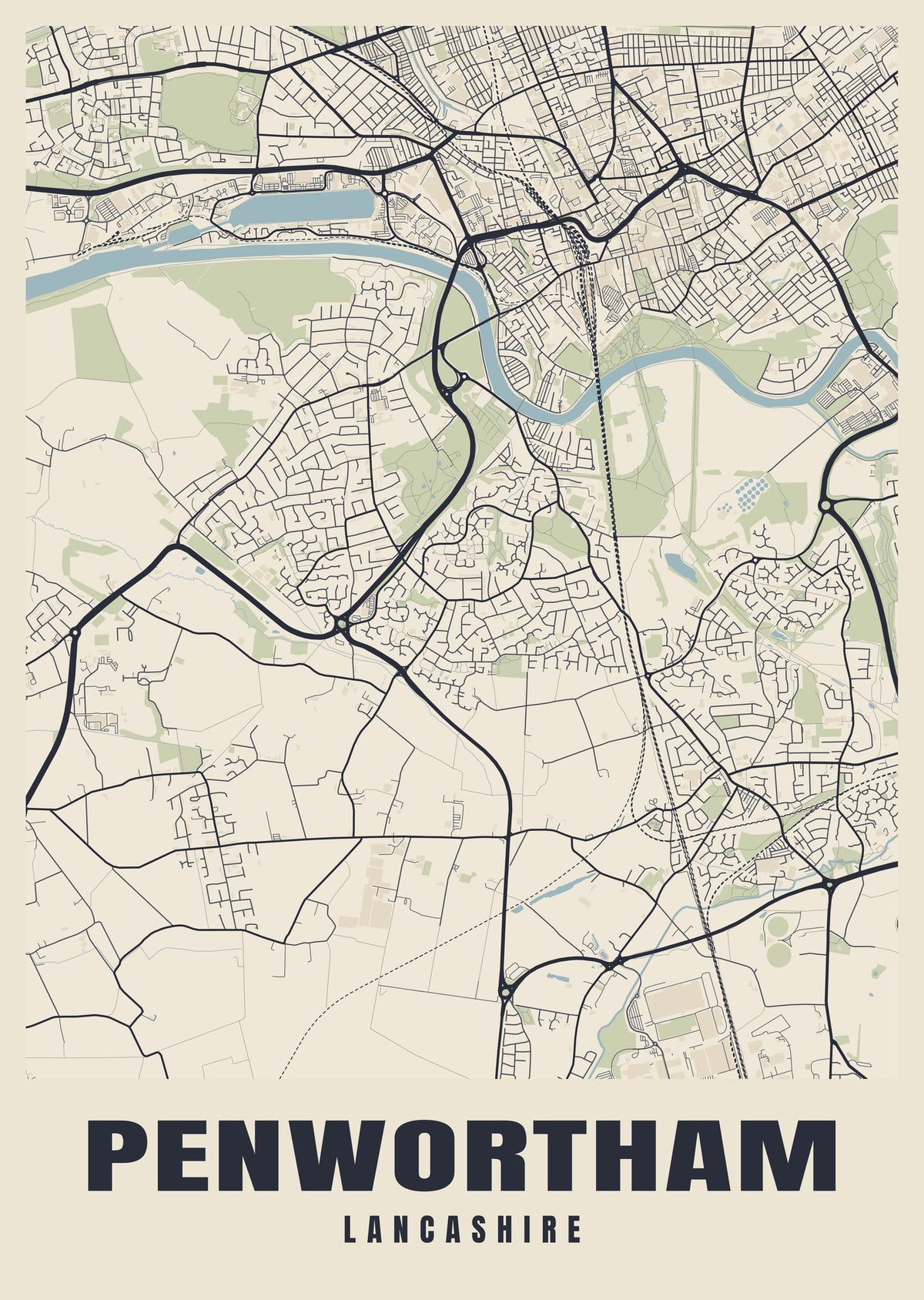 Street map poster of Penwortham, Lancashire