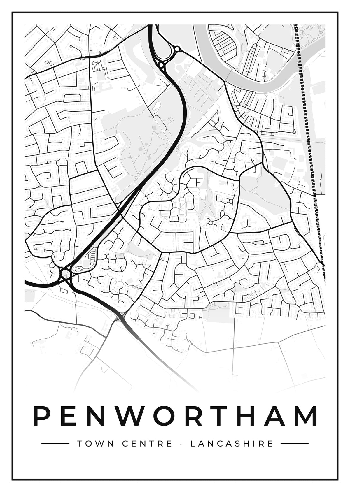 Street map poster of Penwortham town centre, Lancashire