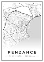 Street map poster of Penzance town centre, Cornwall