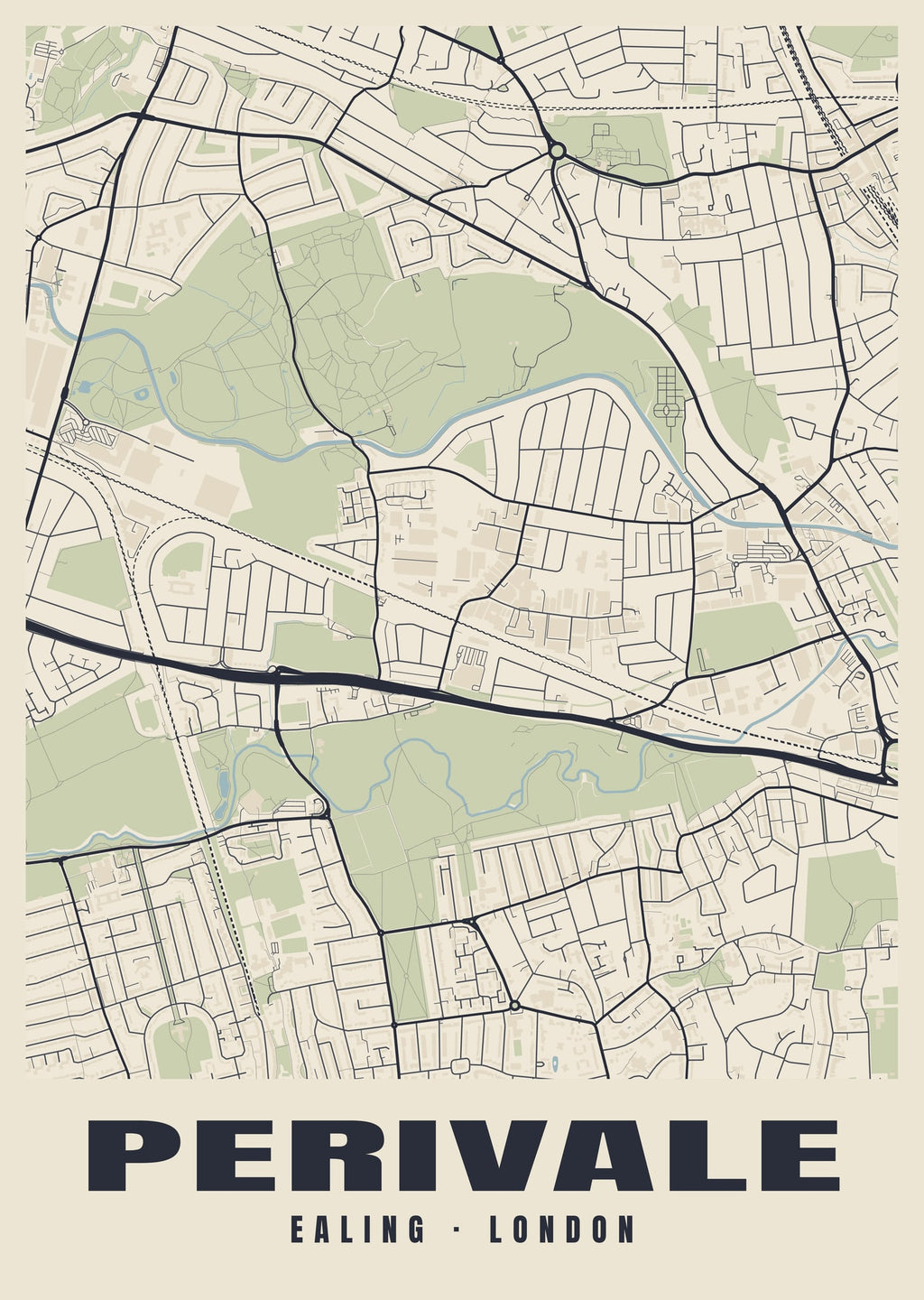 Heritage street map poster of Perivale, Ealing, London