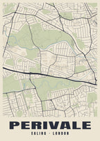 Heritage street map poster of Perivale, Ealing, London
