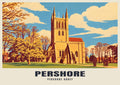 Pershore Abbey poster, Retro Railway style