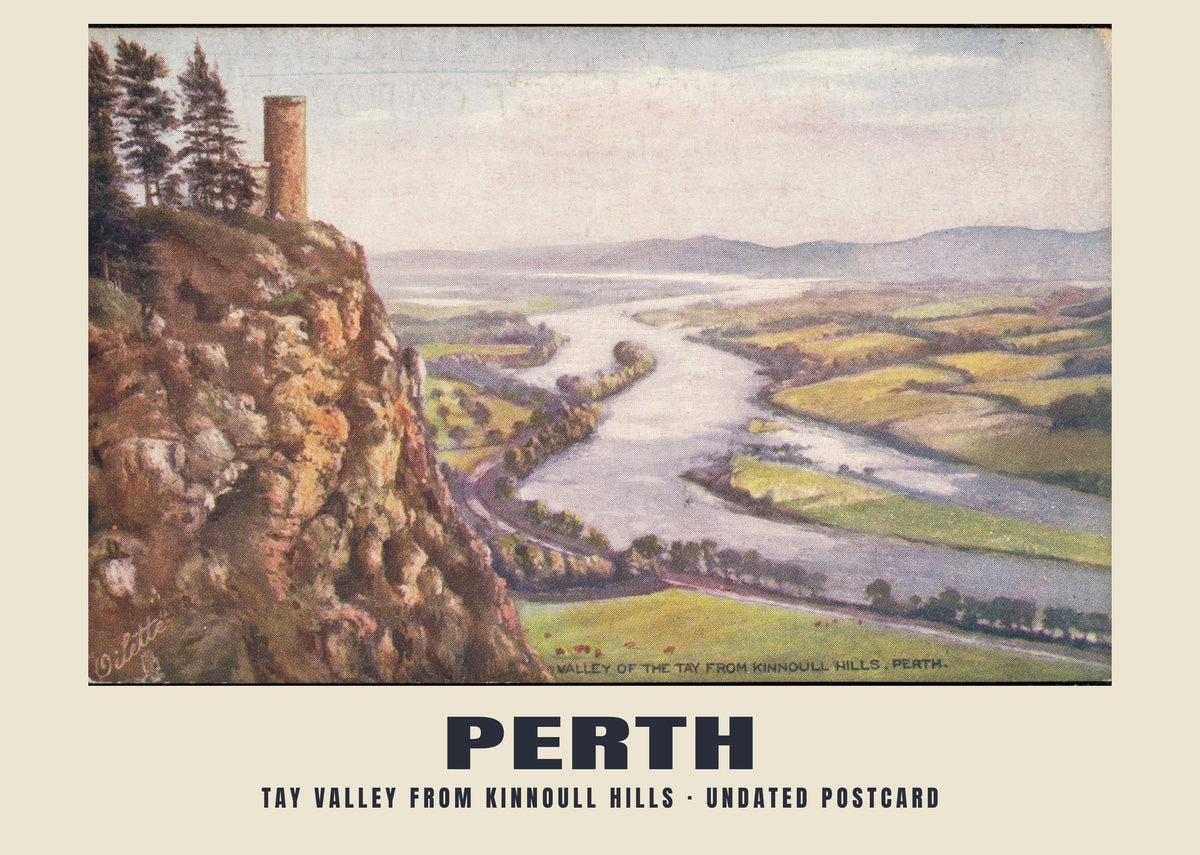 Tay Valley from Kinnoull Hills, Perth — Historic illustrated postcard print, 20th century