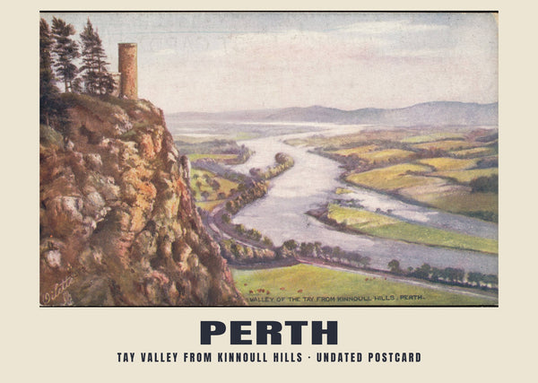 Tay Valley from Kinnoull Hills, Perth — 20th century, undated · Historic illustrated postcard print