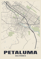 Street map poster of Petaluma, California