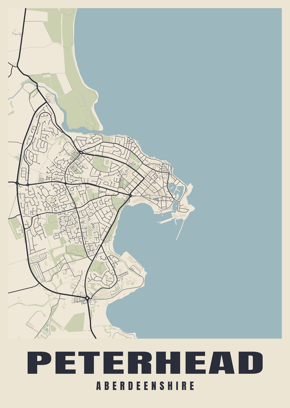 Street map poster of Peterhead, Aberdeenshire
