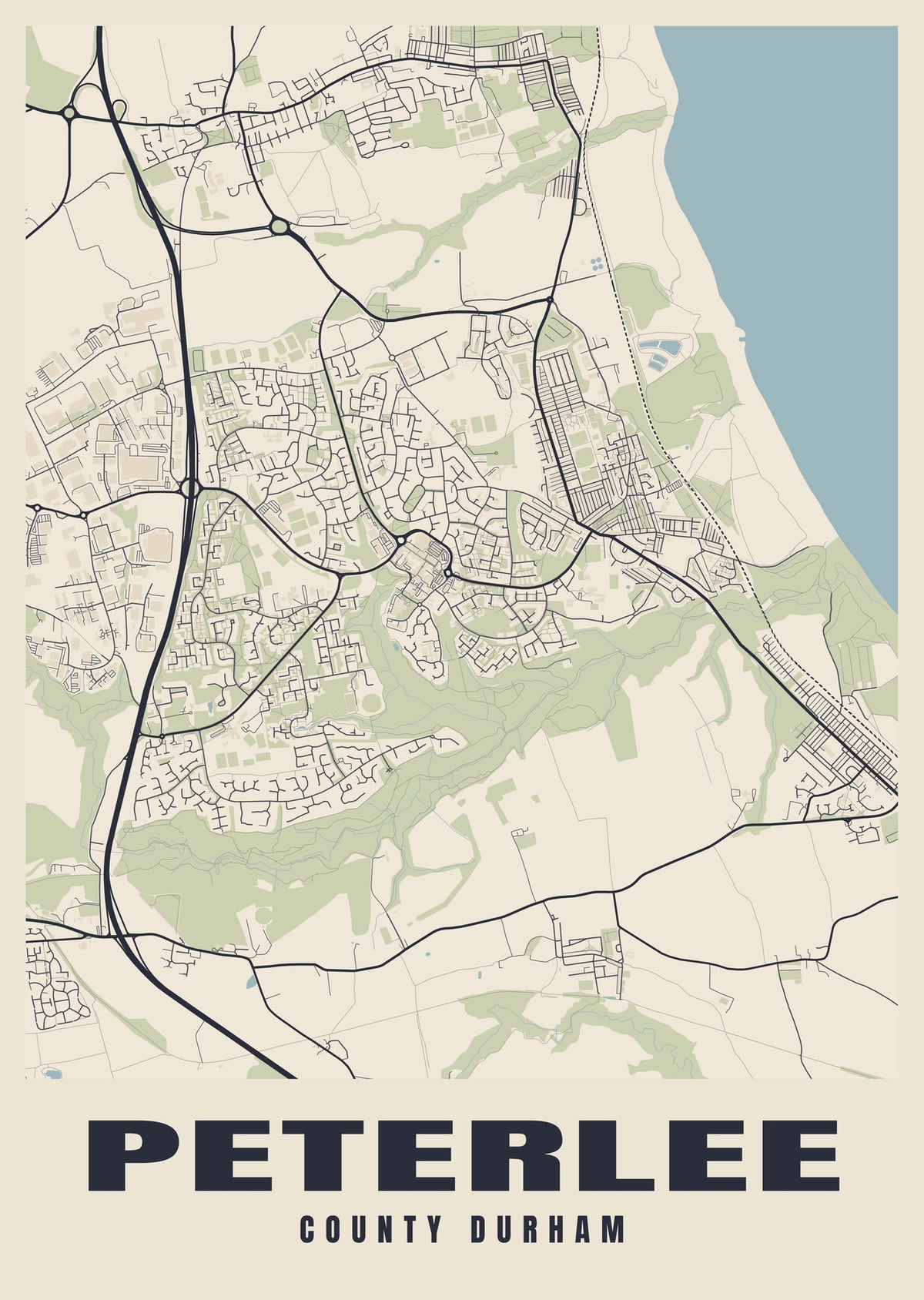 Street map poster of Peterlee, County Durham