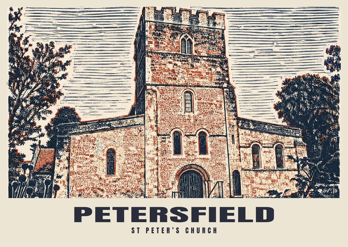 St Peter’s Church, Petersfield poster, Linocut style