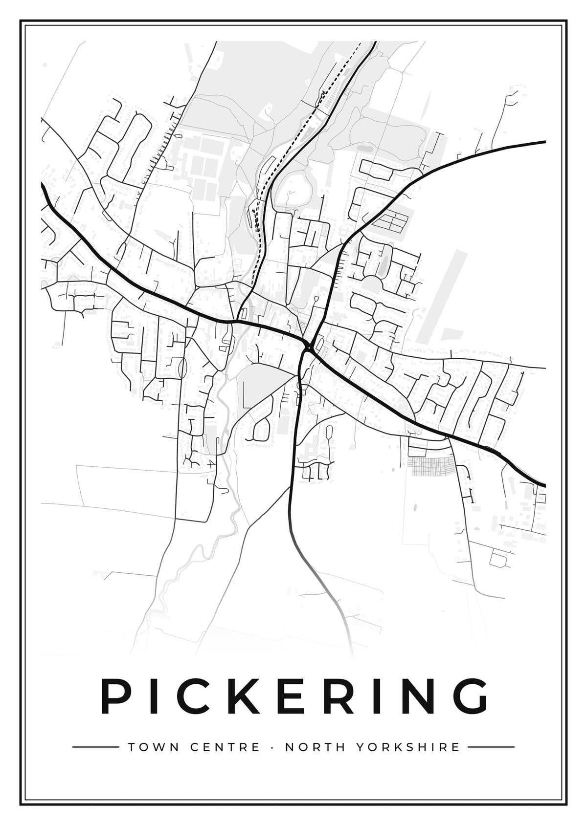 Street map poster of Pickering town centre, North Yorkshire