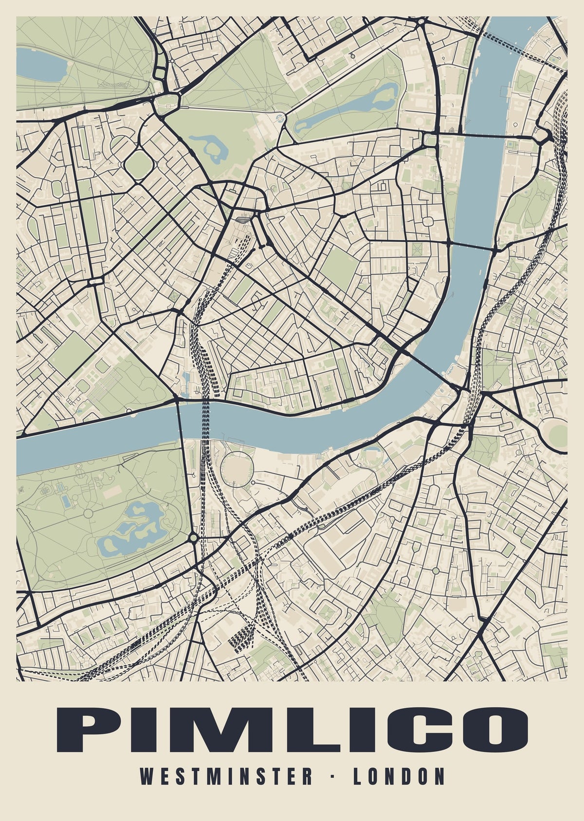 Heritage street map poster of Pimlico, Westminster, London