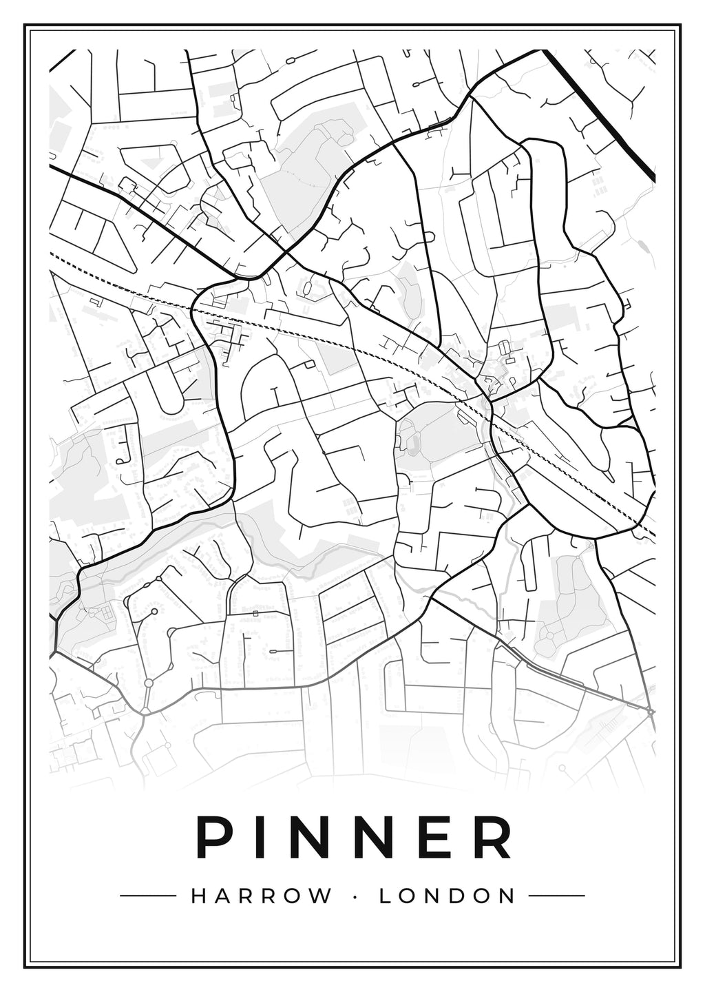 Street map poster of Pinner, Harrow, London