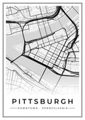 Street map poster of downtown Pittsburgh, Pennsylvania