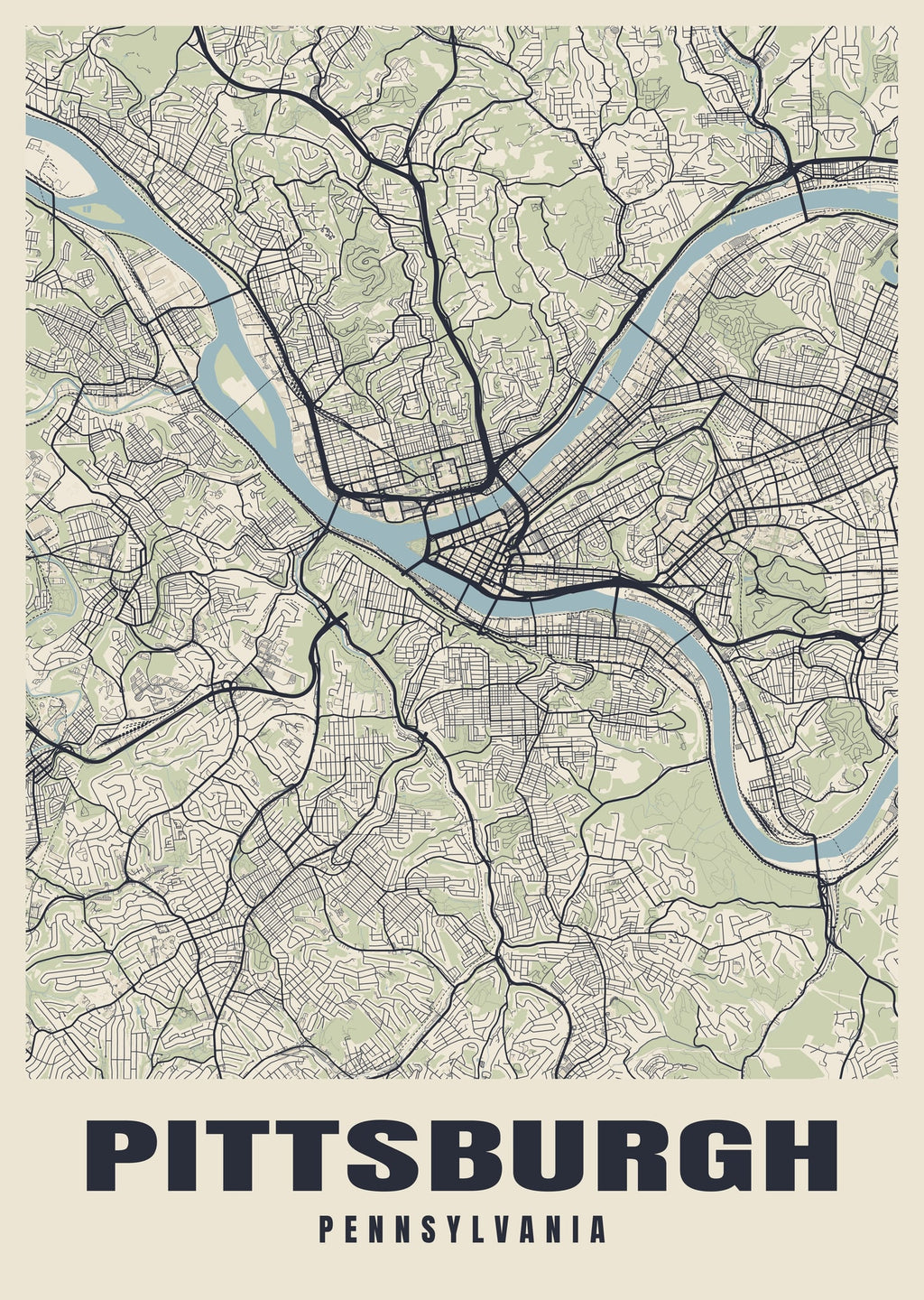 Street map poster of Pittsburgh, Pennsylvania