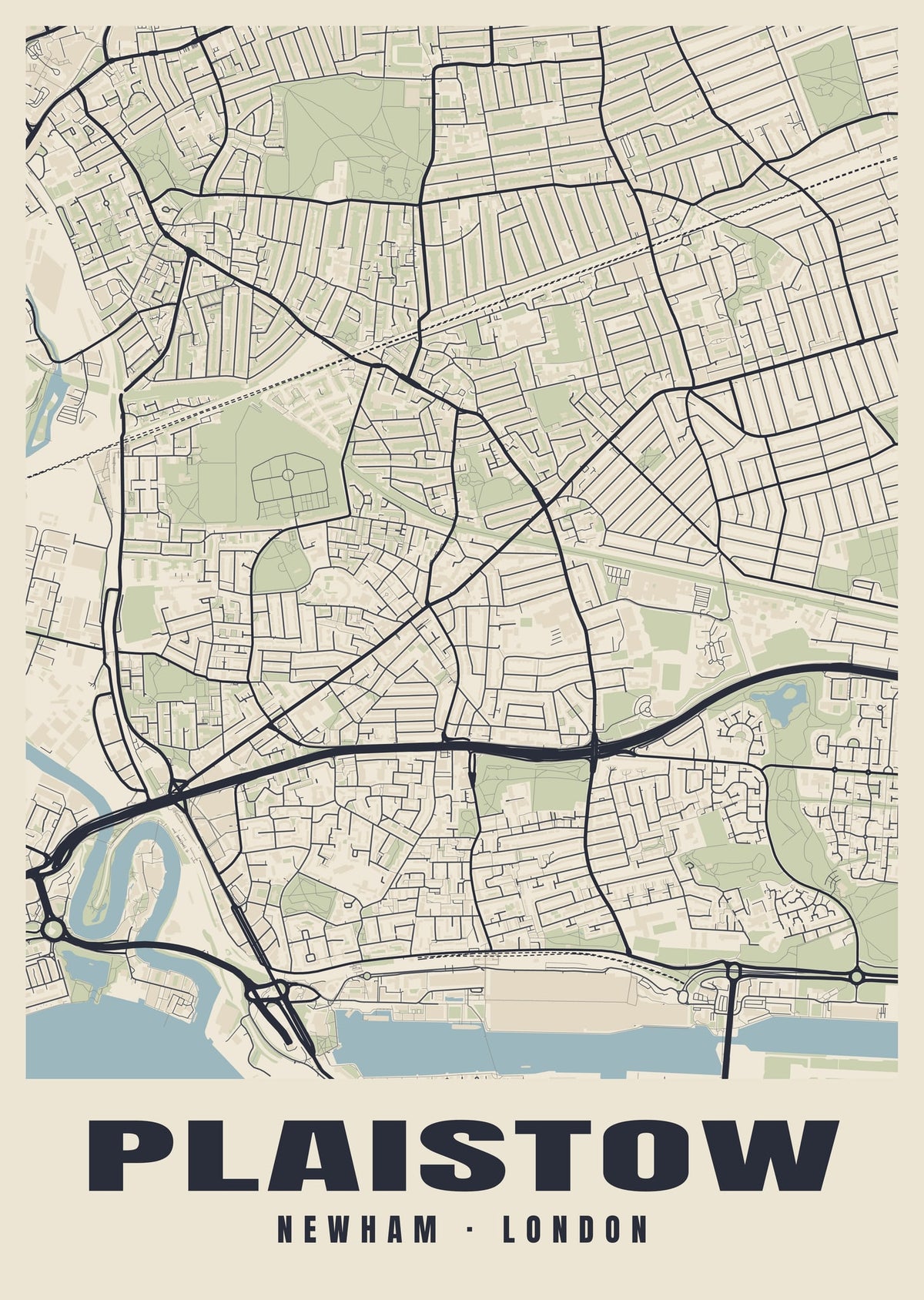 Heritage street map poster of Plaistow, Newham, London