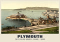 The Pier and Drake's Island, Plymouth, 1890s heritage photograph