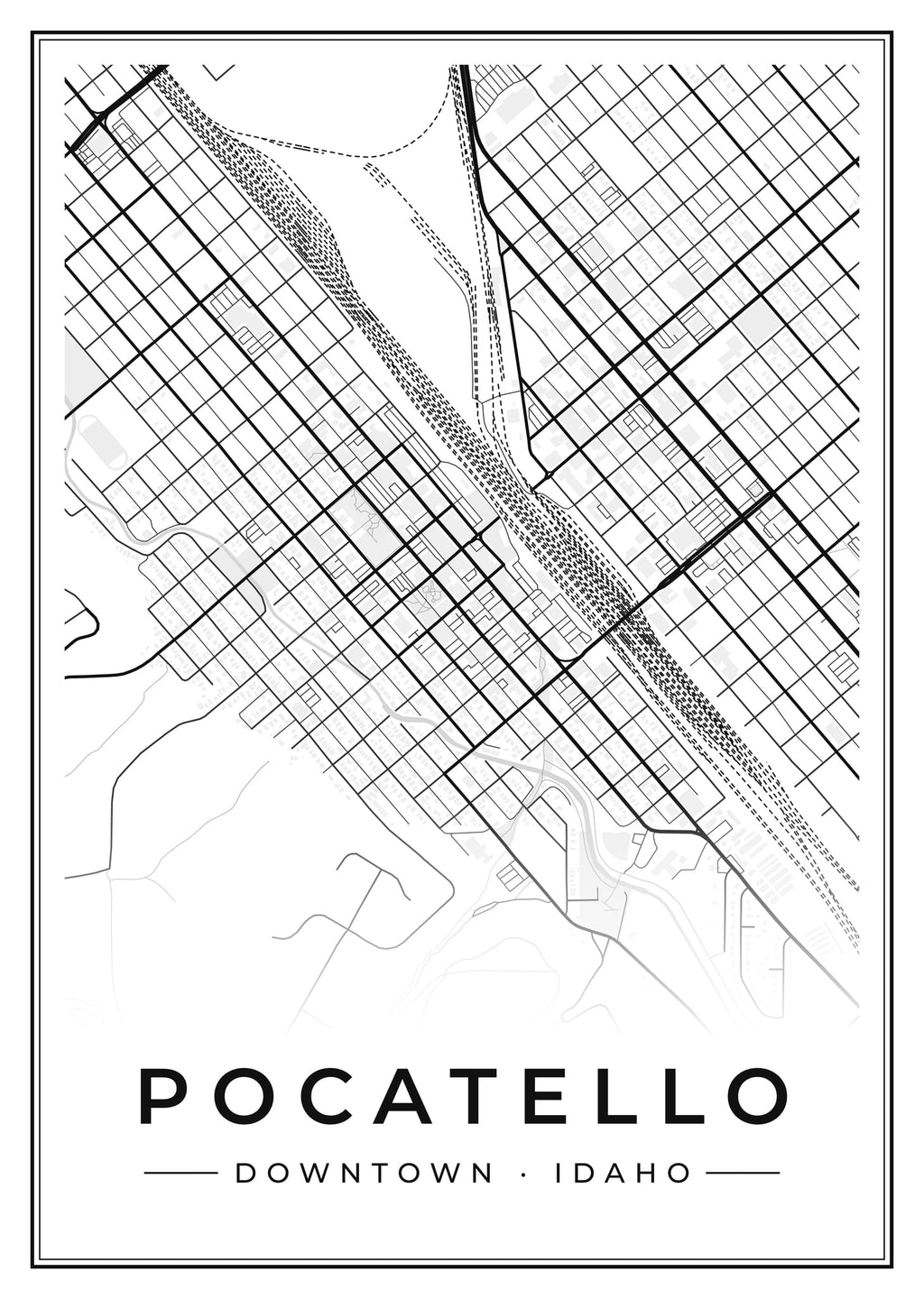 Street map poster of downtown Pocatello, Idaho