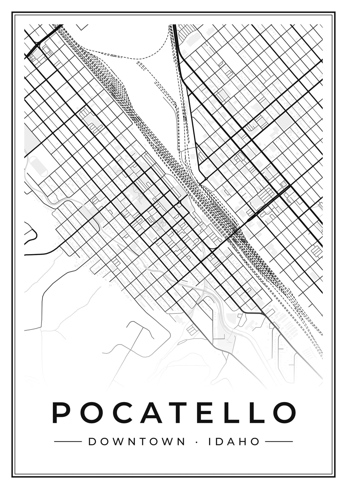 Street map poster of downtown Pocatello, Idaho