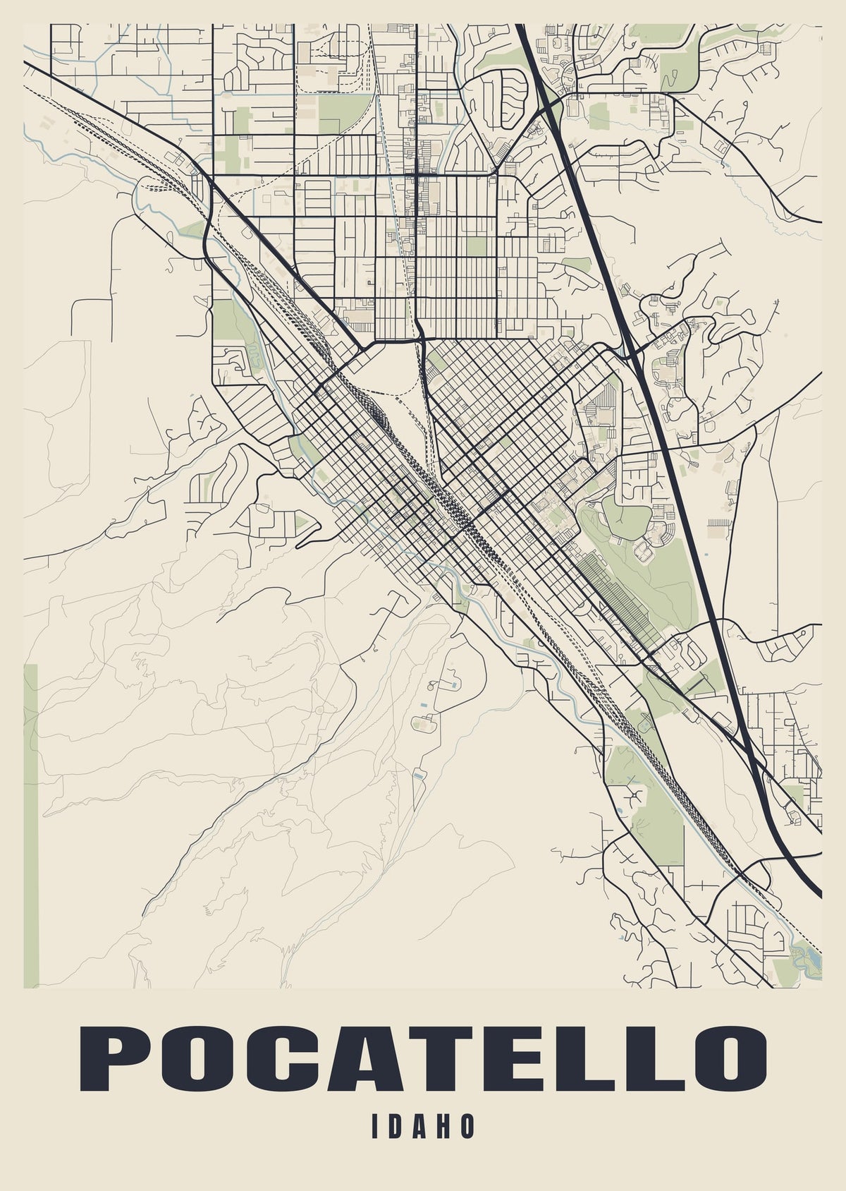 Street map poster of Pocatello, Idaho