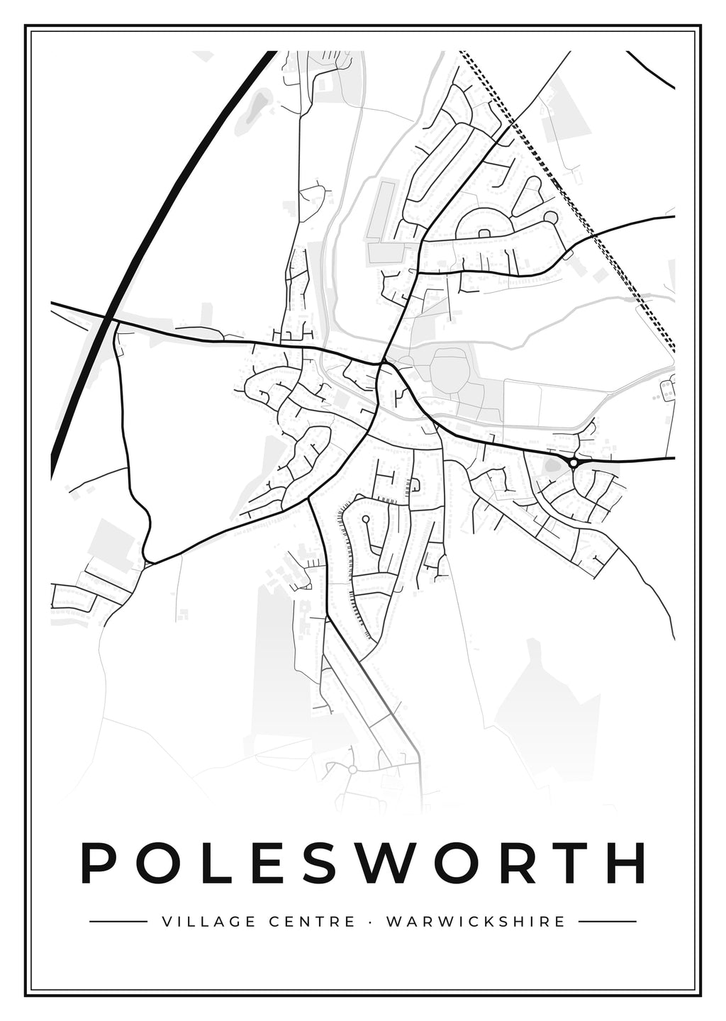 Street map poster of Polesworth village centre, Warwickshire