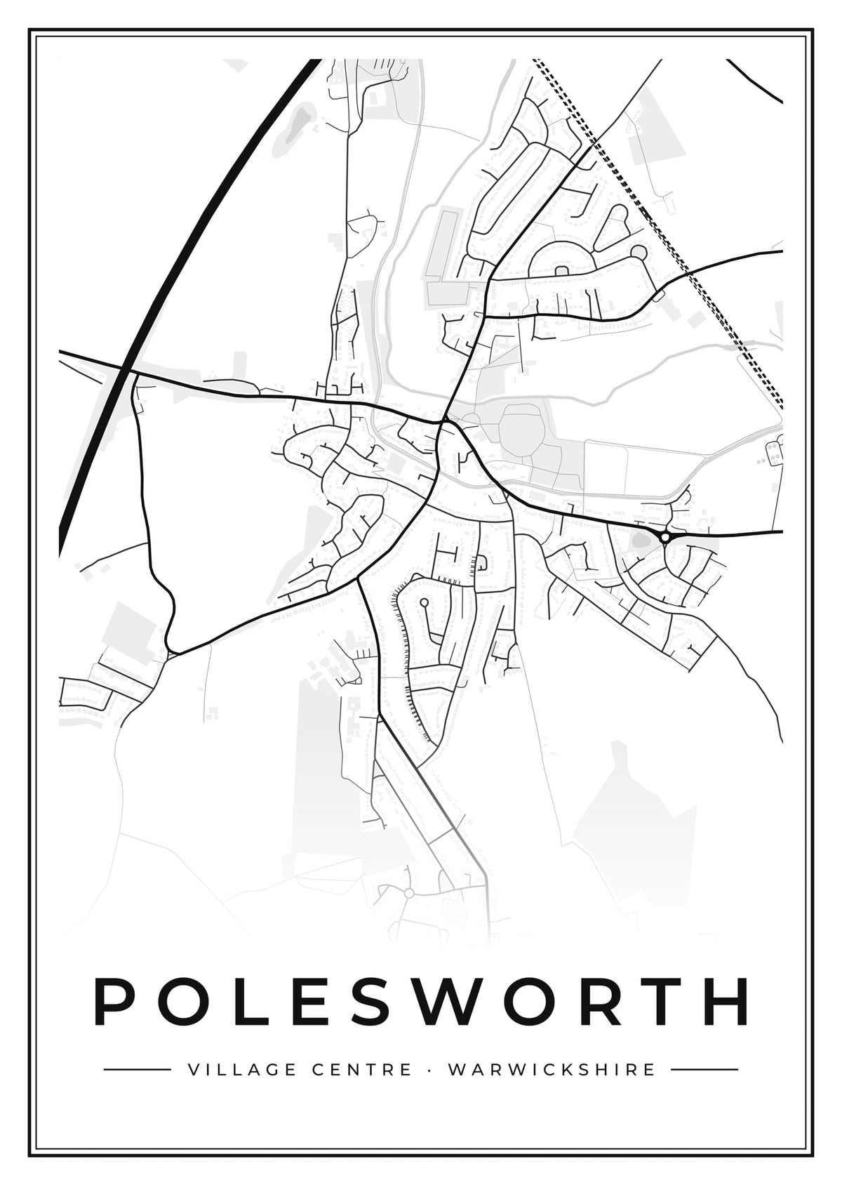 Street map poster of Polesworth village centre, Warwickshire