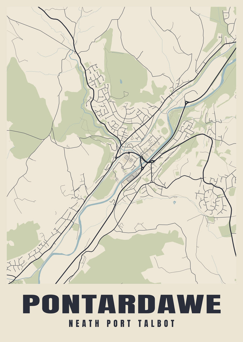 Pontardawe Street Map Poster
