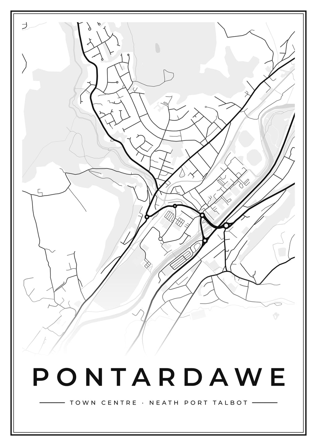 Street map poster of Pontardawe town centre, Neath Port Talbot