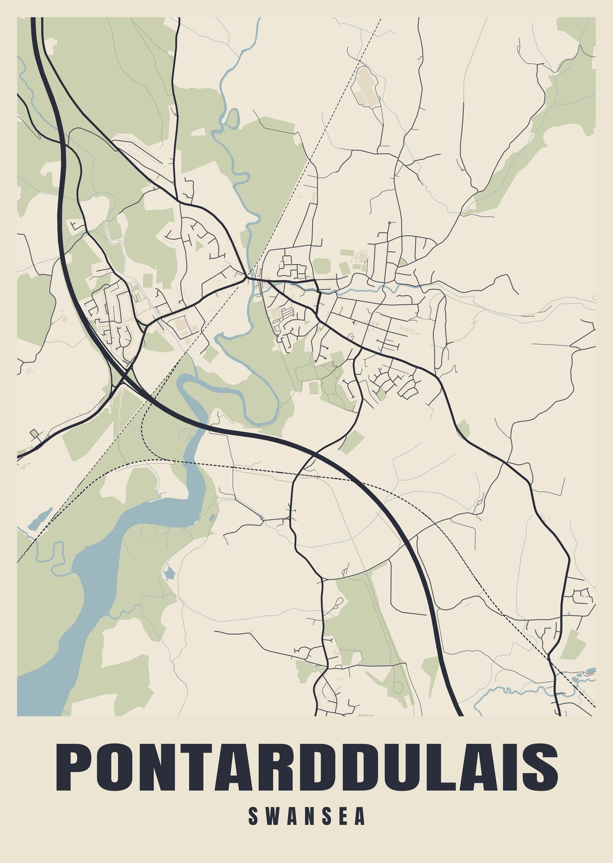 Street map poster of Pontarddulais, Swansea