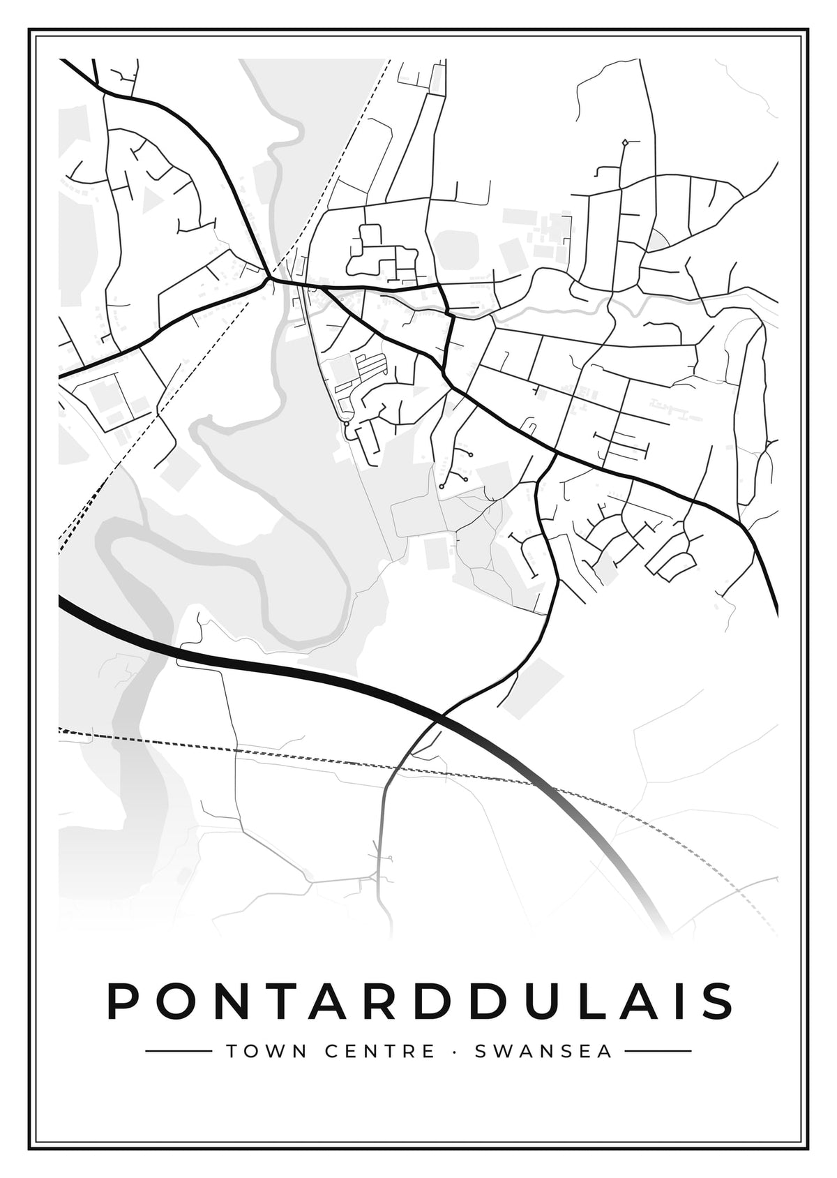 Street map poster of Pontarddulais town centre, Swansea